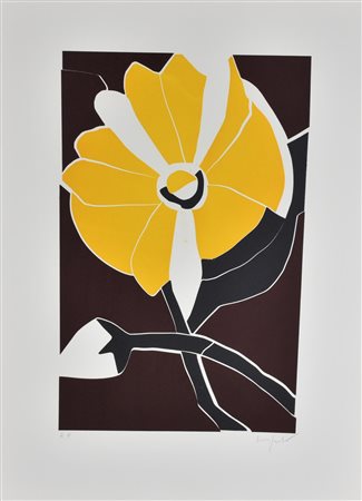 Ugo Nespolo FIORE GIALLO incisione su carta, battuta cm 50,5x32, su foglio cm...