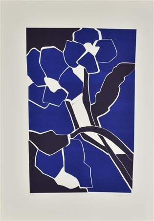 Ugo Nespolo FIORI BLU incisione su carta, battuta cm 51x32,5, su foglio cm...