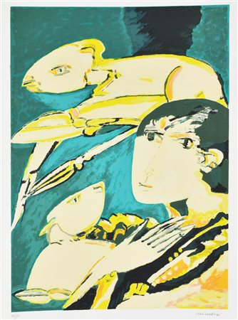 Remo Brindisi PASTORE litografia su carta Fabriano, cm 70x50 esemplare 48/150...