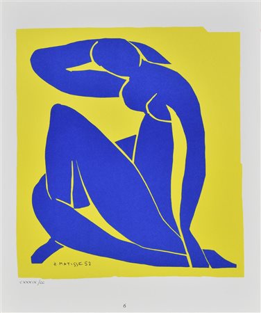 Henri Matisse NUDO BLU SU FONDO GIALLO litografia su carta (d'apres), cm...