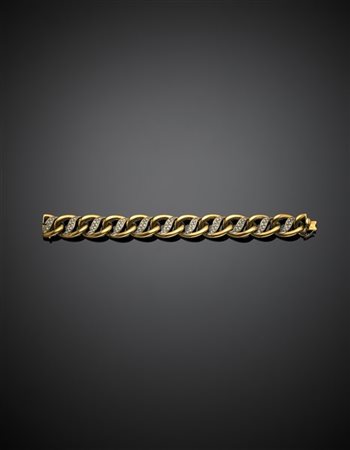 Bracciale a maglia marinara in oro giallo rifinito con diamanti per complessivi