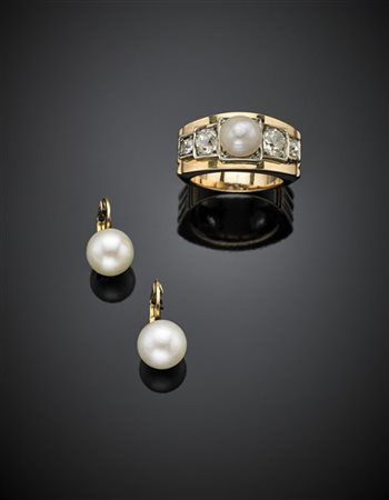 Lotto composto da un anello in oro giallo, diamanti old mine per complessivi ct