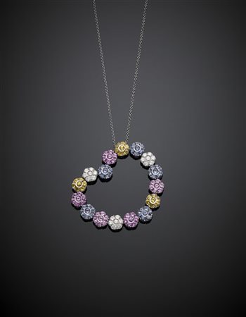 PASQUALE BRUNI
Pendente a cuore in oro bianco, diamanti e corindoni rosa gialli