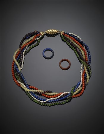 Collier a torchon di cm 43,50 circa in quarzo, perle, corallo, sodalite e pietr