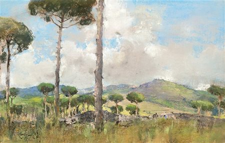 Giuseppe Casciaro "Paesaggio collinare con alberi" 
tecnica mista su cartoncino