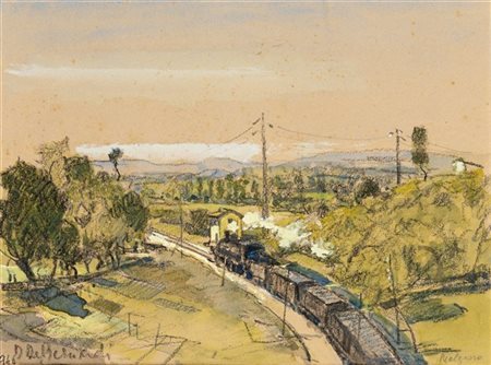 Domenico De Bernardi "Ferrovia a Malgesso" 1946
tecnica mista su carta (cm 19x25