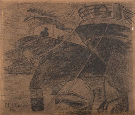 Mario Puccini "Il porto" 
disegno a matita su carta (cm 19x22)
Firmato in basso