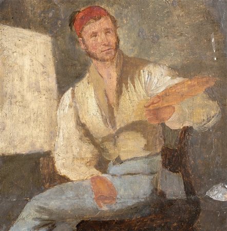 Eugenio De Blaas "Ritratto di pittore" 
olio su tavola (cm 18,5x18)
Firmato in b