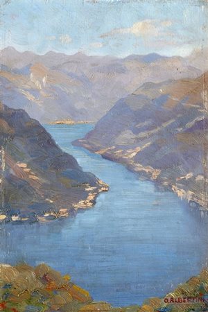 Oreste Albertini "Lago di Lugano" 
olio su tavola (cm 30x20)
Firmato in basso a