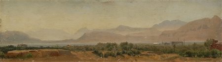 Luigi Steffani "Paesaggio" 
olio su cartone (cm 13,5x47)
Siglato in basso a dest