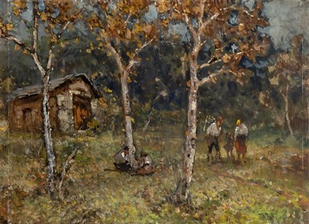 Lorenzo Gignous "La casa nel bosco" 
olio su compensato (cm 35x47,5)
Firmato in