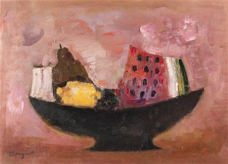 Trento Longaretti "Natura morta con fruttiera nera" '83
olio su tela (cm 36x49)