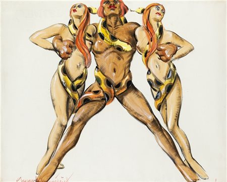 Georges De Pogedaieff Anatolevich "Serpenti e leone" 
tecnica mista su carta (cm