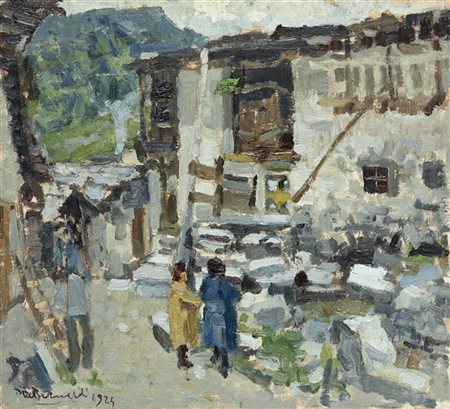 Domenico De Bernardi "Case con figure" 1924
olio su compensato (cm 25,5x30)
Firm