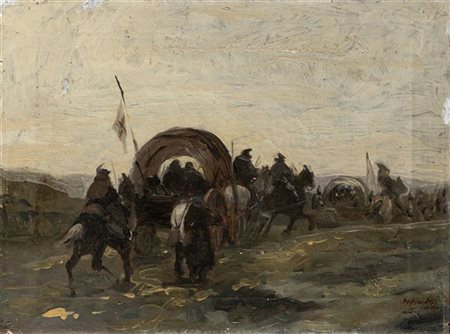 Sebastiano De Albertis "La carovana" 
olio su tela (cm 30x40)
Firmato in basso a