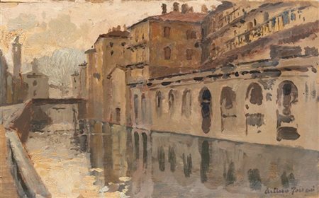 Arturo Ferrari "Via Molino delle Armi" 1914
olio su tavola (cm 17,5x28)
Firmato