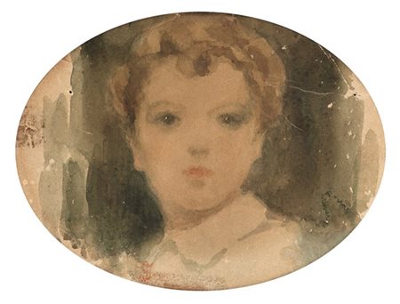 Gioacchino Toma "Testa di bimbo" 
acquerello su carta ovale (cm 12x16,5)
Firmato