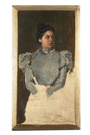 Vincenzo Volpe "Ritratto di Rosa" 1900
olio su tavola (cm 38x21)
Firmato, datato