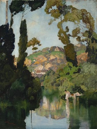 André Lagrange "Paysage (Le Loire)" 1930
olio su tela (cm 130x97) 
Firmato e dat