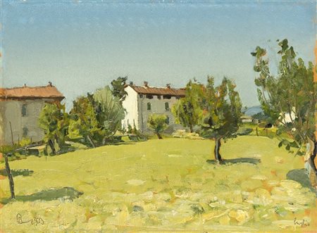 Domenico De Bernardi "Luglio" 1933
olio su cartone pressato (cm 27,5x38,5)
Firma