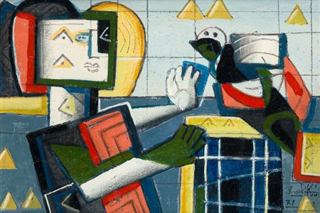 IBRAHIM KODRA (1918-2006) - Bambino con canarino, 1971