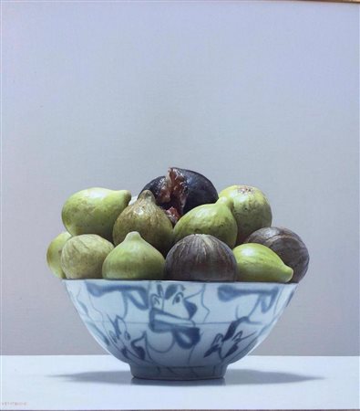 Luciano Ventrone IL TONO E' DIVENTATO PIù QUIETO olio su tela, cm 50x50 firma...