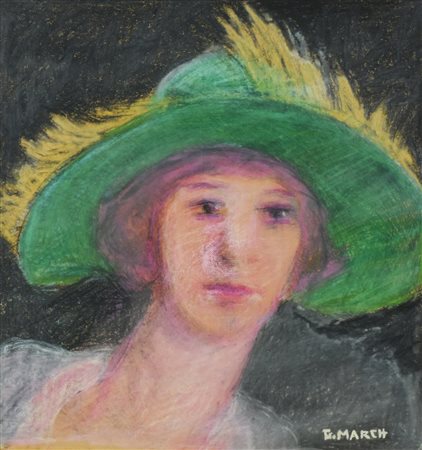 Giovanni March TESTA FEMMINILE pastello a olio su carta, cm 36x34 firma