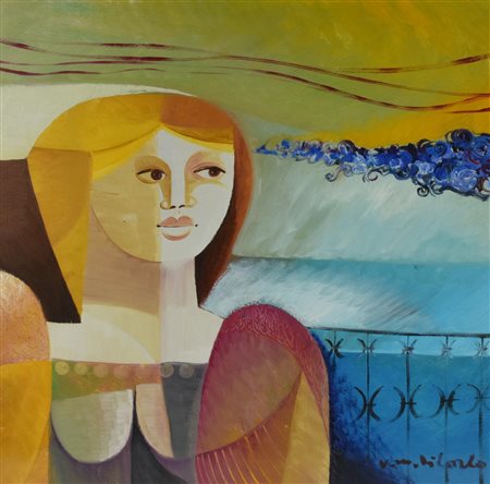 Vittorio Maria Di Carlo FIGURA olio su tela, cm 60x60 firma