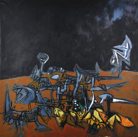 Giovanni Checchi NOTTURNO olio su tela, cm 100x100 sul retro: firma e data...