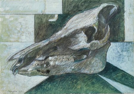 Vittorio Basaglia BUCRANIO olio, collage e tecnica mista su tela, cm 35x50...