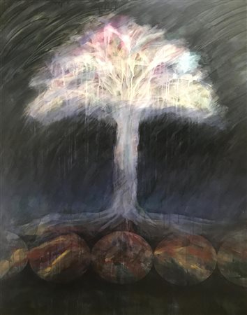 Noriaki Takahashi L'ALBERO olio su tela, cm 150x100 sul retro: firma, titolo...