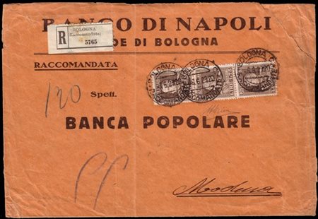 REGNO D'ITALIA 1929 (6 giu.)
Busta raccomandata, aperta sui lati, da Bologna pe