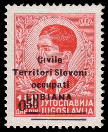 LUBIANA
Occupazione italiana 1941
Varietà. 0,50/1,50d. rosso soprastampato "Civ