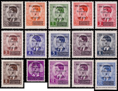 LUBIANA
Occupazione italiana 1941
Serie completa di 15 valori soprastampato "Al