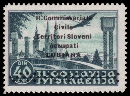 LUBIANA
Occupazione italiana 1941
Errore di soprastampa, posta aerea. 40d. verd