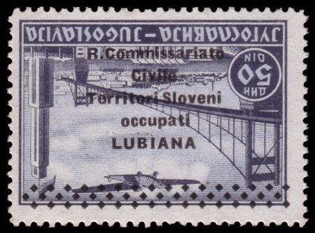 LUBIANA
Occupazione italiana 1941
Varietà posta aerea. 50d. azzurro grigio con
