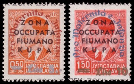 ZONA FIUMANO KUPA
Occupazione italiana 1941
Serie completa di 2 valori soprasta