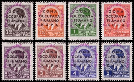 ZONA FIUMANO KUPA
Occupazione italiana 1941
Serie completa di 8 valori soprasta
