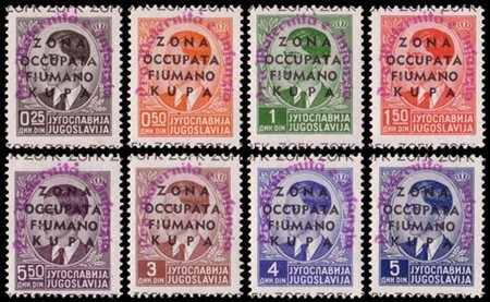 ZONA FIUMANO KUPA
Occupazione italiana 1941
Serie completa di 8 valori soprasta