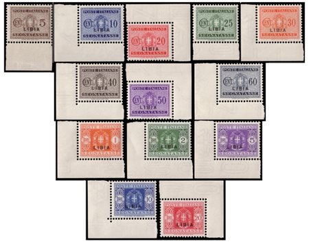 LIBIA 1934
Segnatasse. Serie completa di 13 valori, bordo e angolo di foglio

M