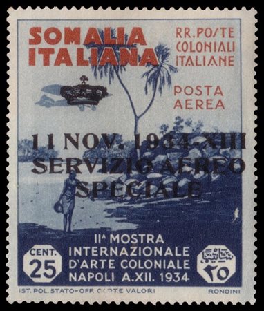 SOMALIA 1934
Posta aerea di servizio. 25c. indaco e bruno arancio soprastampato