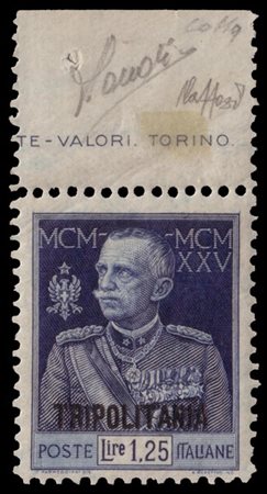 TRIPOLITANIA 1926
"Giubileo del Re". 1,25 lire azzurro D.11, bordo di foglio su