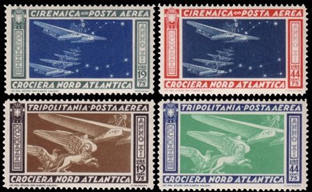 GIRI COLONIALI 1933
Posta aerea "Crociera del Decennale". Serie completa di 4 v