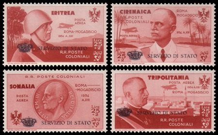 GIRI COLONIALI 1934
Posta aerea di servizio "Roma-Mogadiscio". Serie completa d