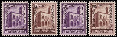 SAN MARINO 1933
"Convegno filatelico". Serie completa di 4 valori

Cert. G. Bol