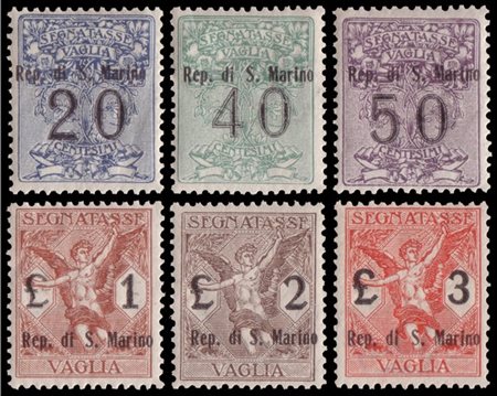 SAN MARINO 1924
Segnatasse per vaglia. Serie completa di 6 valori

Cert. G. Bol