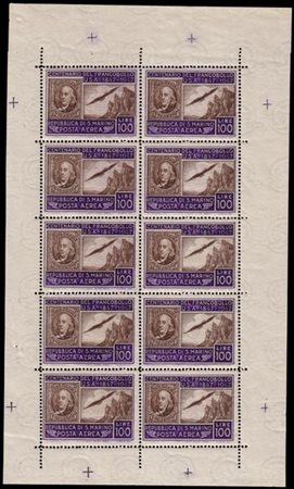 SAN MARINO 1947
Minifoglio. 100 lire "Centenario del primo francobollo di Stati