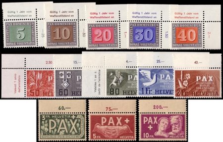 SVIZZERA 1945
"Pax". Serie completa di 13 valori, bordo o angolo di foglio

MNH