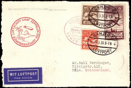 GDANSK
Zeppelin 1930 (may 14)
1. Südamerikafahrt. Card from Gdansk, via Rio de