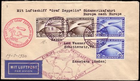 GERMANY
Zeppelin 1930
On board cover to Constance, franked with 2 sets of "Zepp